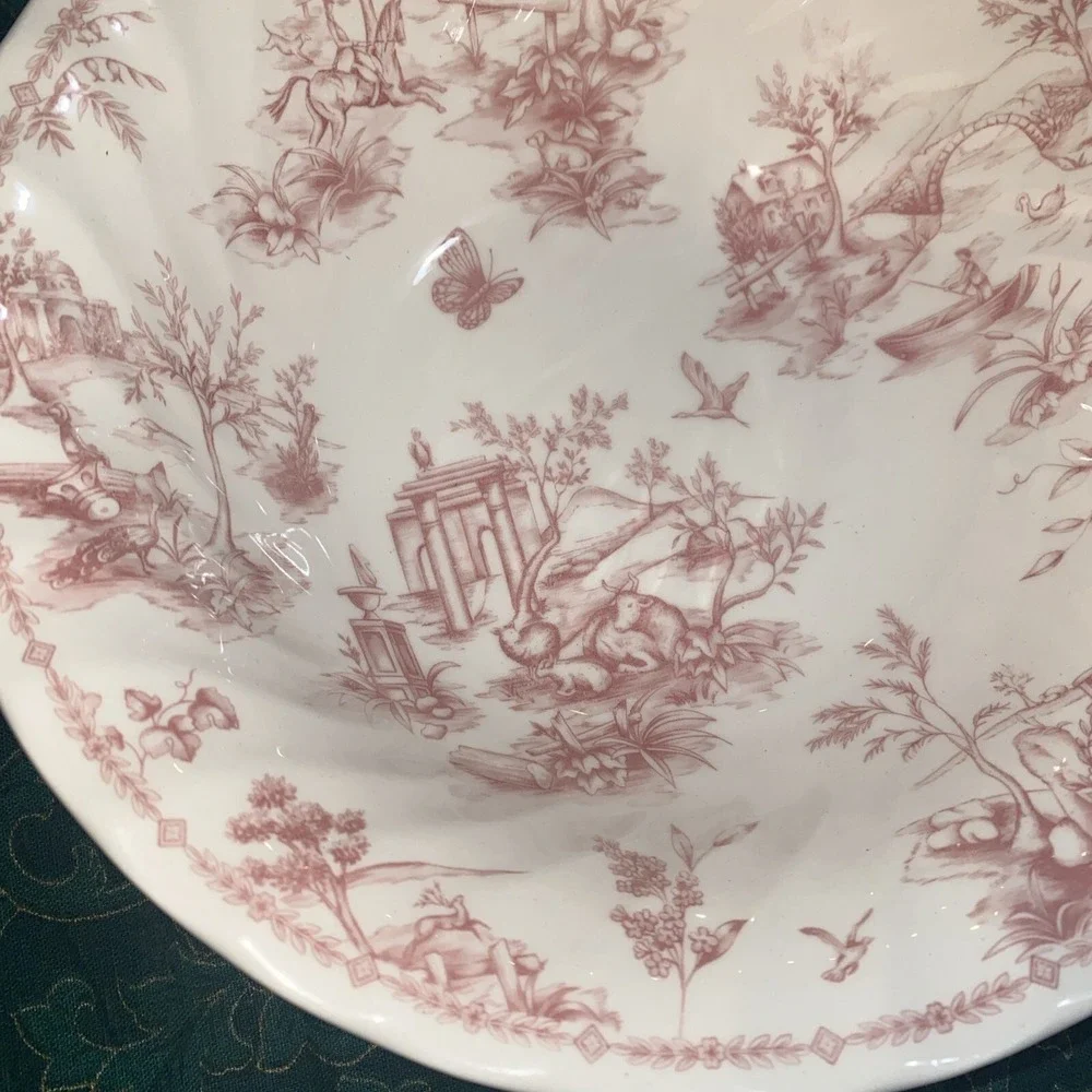 Queens Chelsea Toile Pink‎ Vegetable Serving Bowl 9.4 Inch French Country